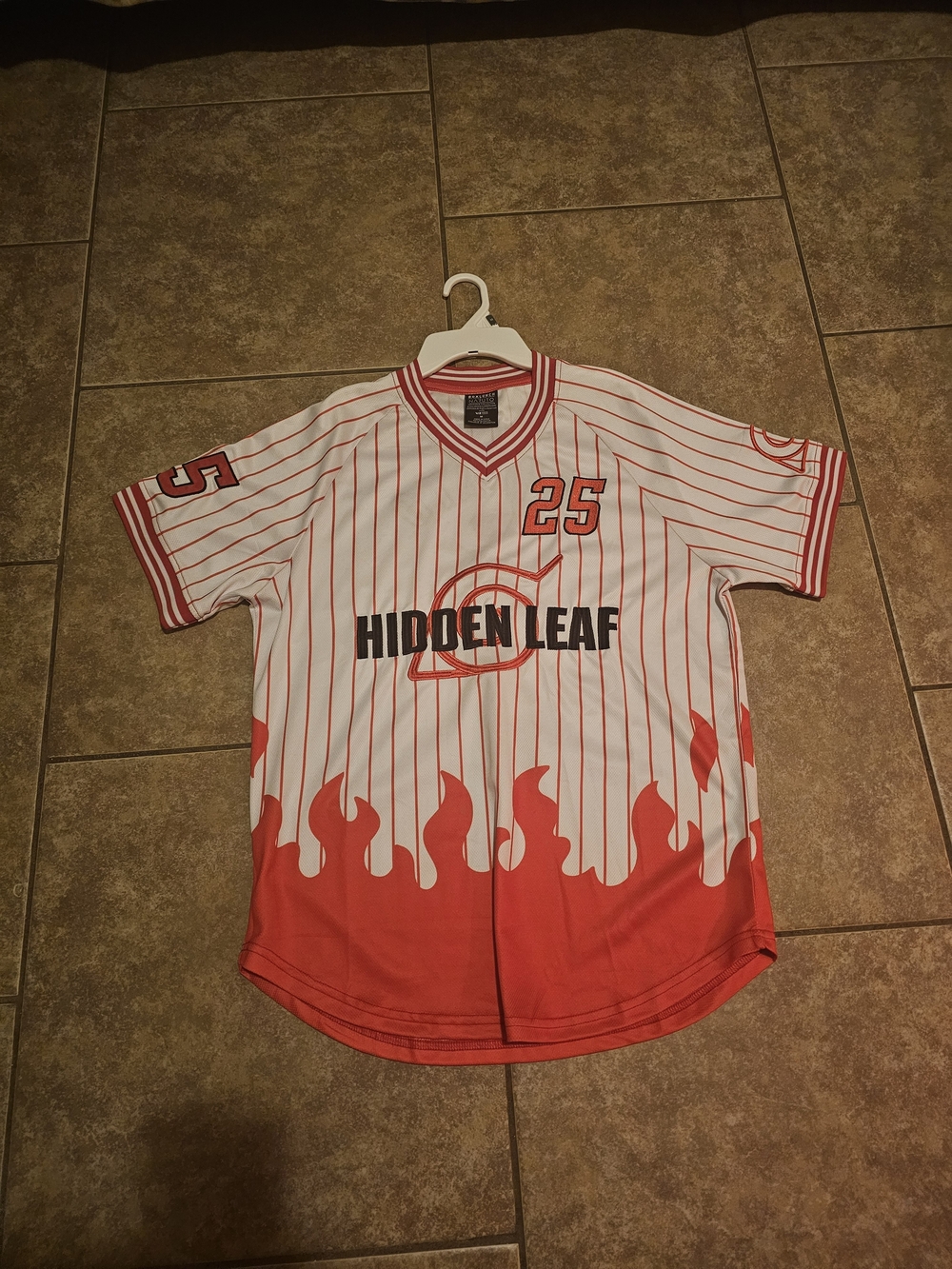 Hidden Leaf Minato Men's White & Red Pinstripe Baseball Jersey - Number 25